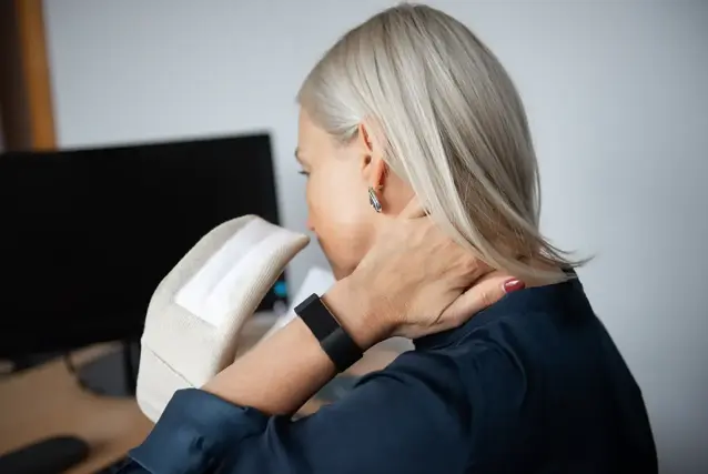 Woman with neck collar