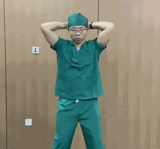 Hands behind head, open and close